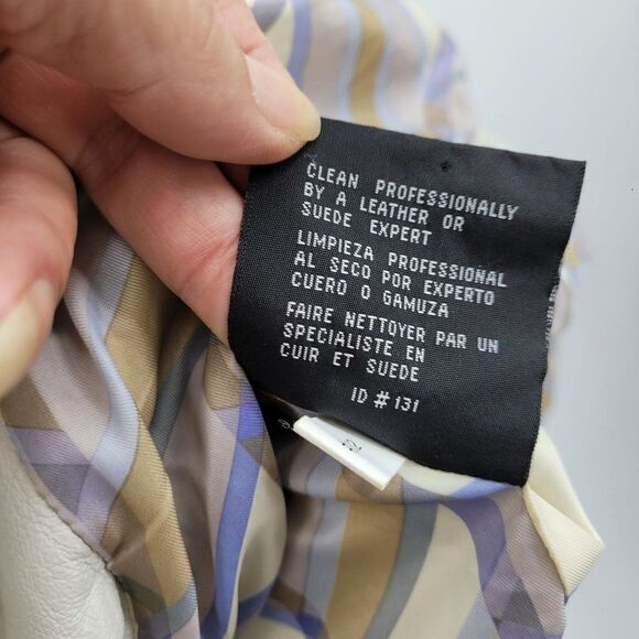 Kenneth Cole Leather Trench Coat Notch Collar Single Breasted Button Down Bone S - Picture 13 of 15